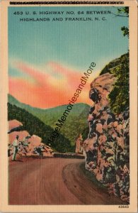 US Highway 64 Between Highlands & Franklin NC Postcard PC243