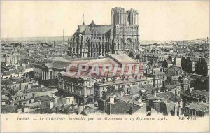 Old Postcard Reims Cathedral Incediee by the Germans September 19, 1914