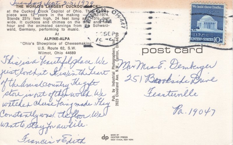 PC6292  THE WORLD'S LARGEST CUCKOO CLOCK, WILMOT, OHIO