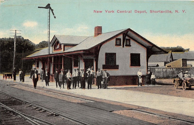 J41/ Shortsville New York Postcard c1910 NYC Railroad Depot Station 274