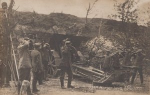 FRANCE 21 CM MORTAR GUN SOLDIERS WW1 MILITARY POSTCARD (c. 1916)