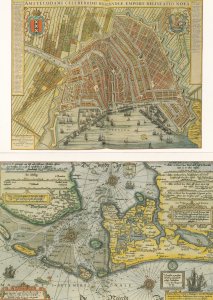 Amsterdam 2x Map Medieval 1500s Repro Painting Postcard s