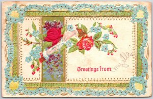 1908 Forget-Me-Nots Roses Bordered Greetings Wishes Card Posted Postcard