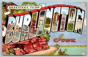 Large Letter Greetings From Burlington  Iowa  1943  Postcard