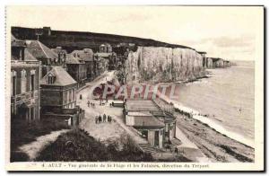 Old Postcard Ault Vue Generale of The Beach and the Cliffs direction Treport