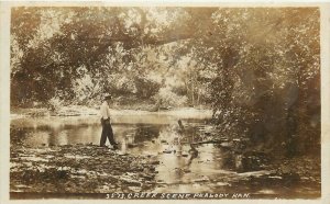 1909 Peabody Kansas Creek Scene Mam wearing hat #2573 Postcard RPPC 24-10881