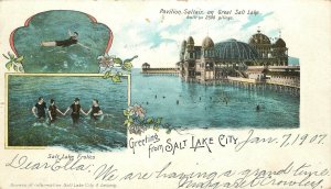 Postcard Utah Salt Lake City Pavilion Saltair beach undivided  1907 23-4099