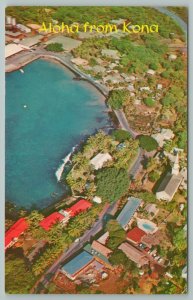 Kona Hawaii~Aloha From Kona Kailua Bay From Air~Vintage Postcard