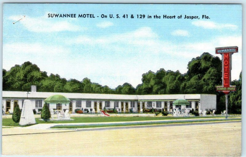 JASPER, Florida FL   Roadside SUWANNEE MOTEL  Hamilton County 1953  Postcard