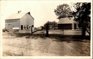 Farm Scene Barn Shed Horses Antique Car Vintage RPPC Standard View Card