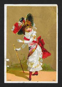 VICTORIAN TRADE CARD Fancy Lady Cane & Hat