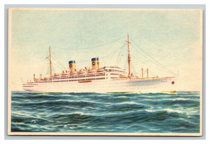 Vintage 1930's Postcard Home Lines Italia Passenger Ship at Sail