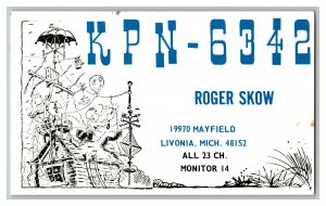 QSL Radio Card From Livonia Mich. Michigan KPN-6342