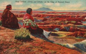 Vintage Postcard 1958 Hopi Indians Orlin And Zellah On Edge Of Painted Desert