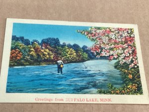 1936 Fisherman Fishing Greetings from Buffalo Lake Minnesota Series 927-6–DES