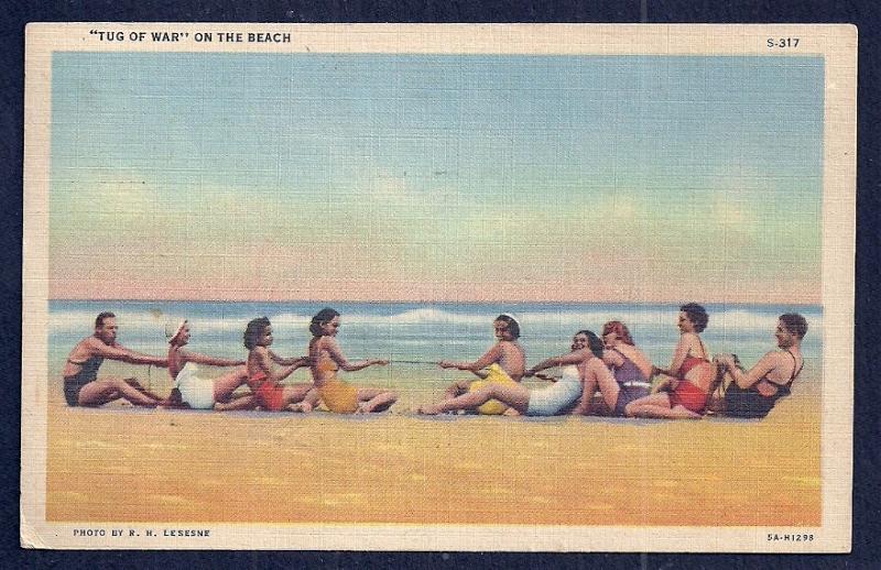 Lady Swimmers Playing 'Tug of War' on Beach Used 1935