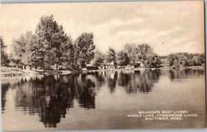 Saunders Boat Livery, Middle Lake Congamond Lakes Southwick MA Vtg Postcard T39