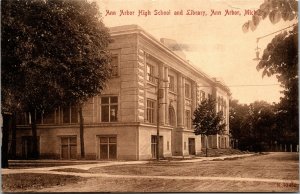 Postcard Ann Arbor High School and Library in Ann Arbor, Michigan~133114