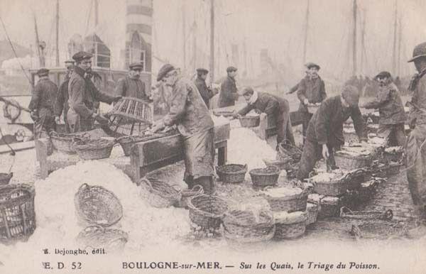 Fish Fishing Traders Fishermen Markets Boulogne Antique French France Postcard