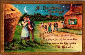 Vintage Gottschalk Man & Woman Romantic with Moon Antique Halloween Postcard