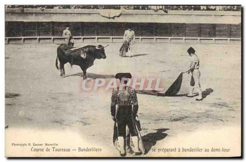 Old Postcard Bullfight Bullfight Banderillero preparing to banderiller to tur...