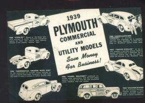 1939 PLYMOUTH UTILITY TRUCKS CAR DEALER ADVERTISING POSTCARD '39 MOPAR