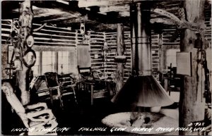 RPPC Indoor Bonfire, Fallhall Glen Black River Falls WI Vintage Postcard X45