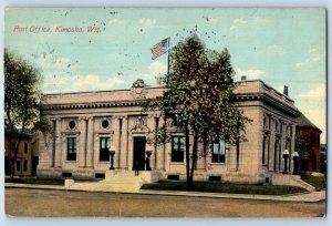 1911 Post Office Building Facade Stairs Entrance Kenosha Wisconsin WI Postcard