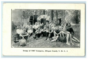 1908 Group of Campers Y.M.C.A., Allegan Michigan MI Antique Posted Postcard 