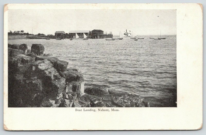 Nahant Massachusetts~Boat Landing From Across Rocks~Steamer~Sailboats~c1905 