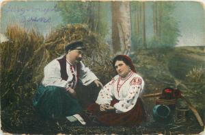 * Polish types folk costumes World War I 1916 postcard