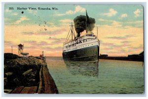 1912 Harbor View Steamer Cruise Ship Kenosha Wisconsin Vintage Antique Postcard 