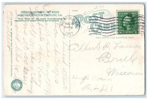 1917 New York Ferry Crossing to Portsmouth from Norfolk Virginia VA Postcard