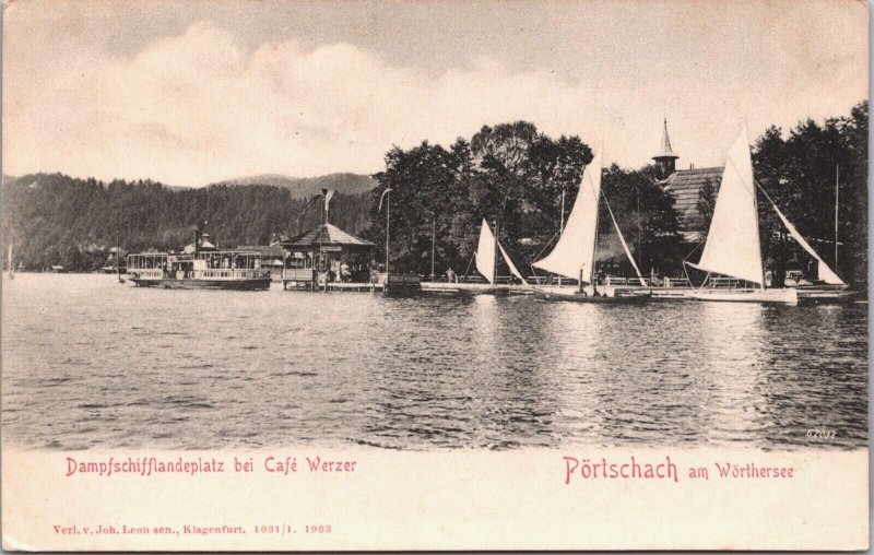 Austria Pörtschach am Wörthersee Dampfschiff Landeplatz Vintage Postcard 04.12