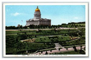 Vintage 1920's Postcard Memory Park & State Capitol Building Salt Lake City Utah