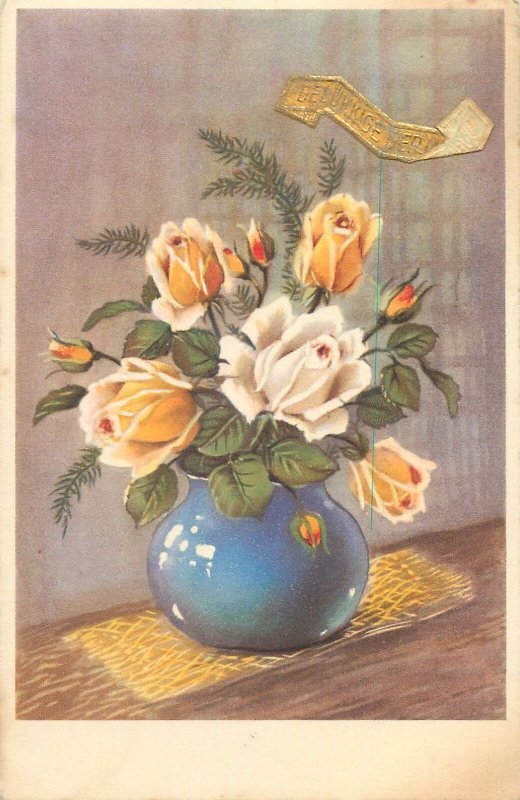 Postcard Greetings flowers vase