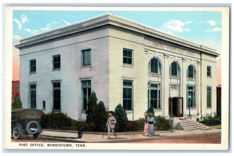 Morristown Tennessee TN Postcard Post Office Building Car c1930's Vintage