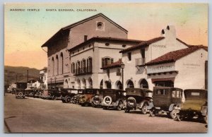 Masonic Temple Street View Santa Barbara CA Hand Colored Albertype Postcard C16