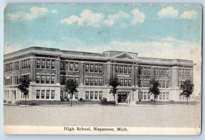 Negaunee Michigan Postcard High School Building Trees Exterior View 1910 Vintage