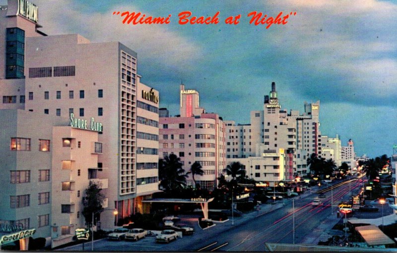 Miami Beach Skyline at Night Miami Florida Postcard 