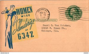 US Postal stationery 1c Chicago Women Wise Slenderize 1938