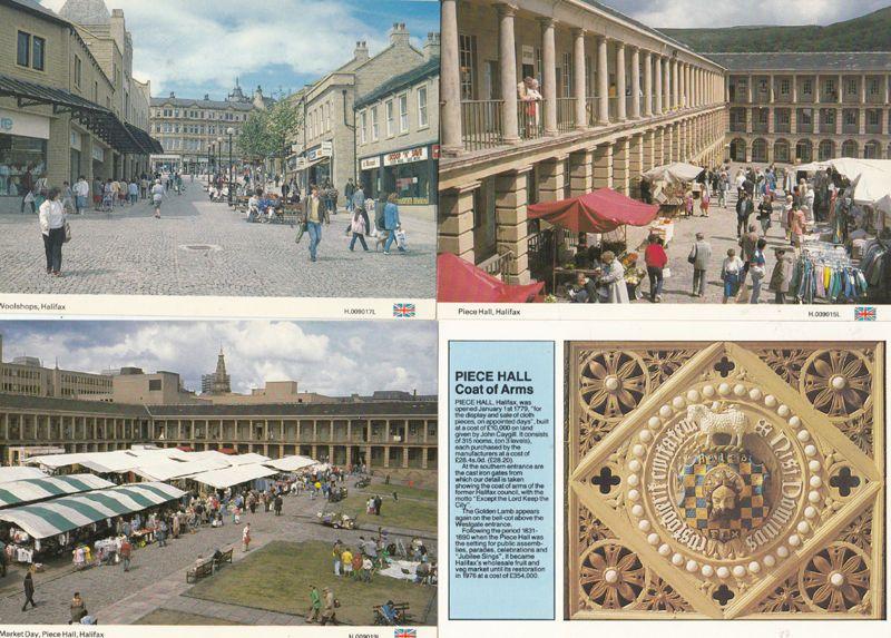 Piece Hall Halifax Shops Woolshops Coat Of Arms Market Day Traders 4x Postcard s