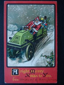A RIGHT MERRY XMAS TO YOU Father Christmas Delivering From Car - Old Postcard