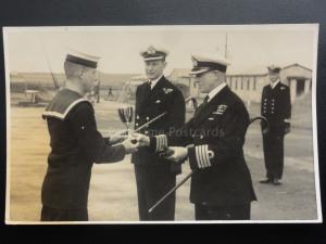 Military: Navy, Sailor receiving Throphy Award from Officer, Old RP Postcard