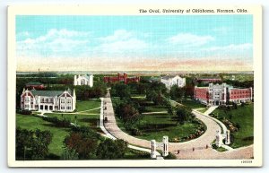 1930s NORMAN OK UNIVERSITY OF OKLAHOMA THE OVAL LINEN POSTCARD P1887