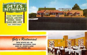 Getz's Restaurant 7 miles west of Baltimore - Baltimore, Maryland MD Postcard