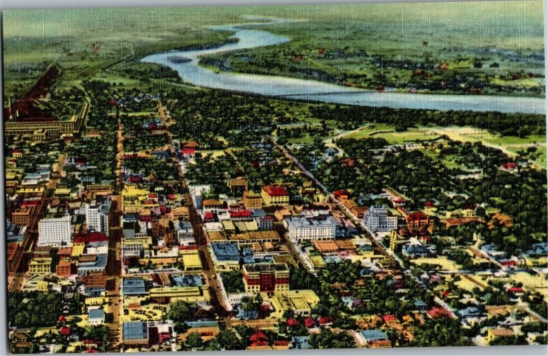 Aerial View of Albuquerque NM, Rio Grande, Vintage Linen Postcard T38