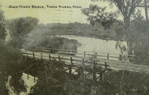 C.  1900-10 Rawson's Variety Store Three Rivers, MI Bridge Vintage Postcard F75