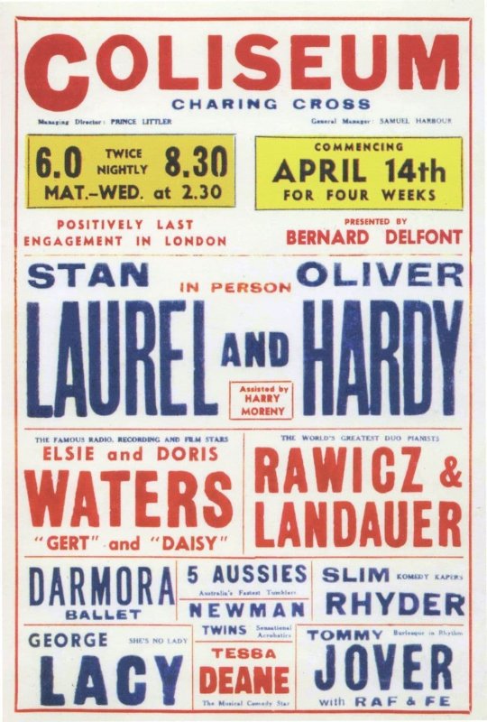 Laurel & Hardy Coliseum Theatre London Live Comedy Poster Postcard