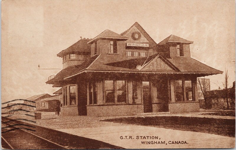 Wingham ON Ontario Grand Trunk Railway Station GTR Depot c1908 Postcard F56